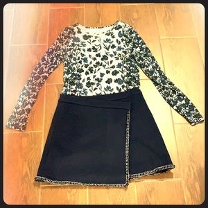 Tory Burch navy felt skirt and floral top